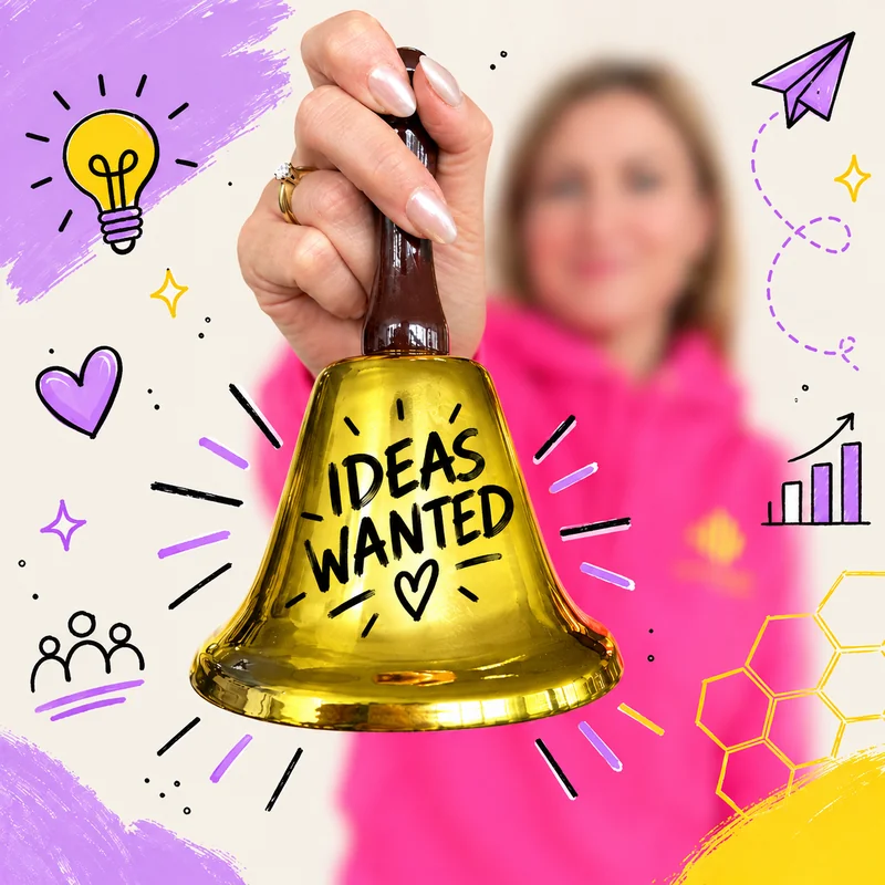 Frau mit Glocke „Ideas wanted“