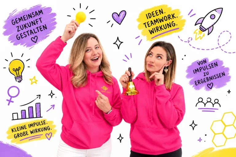Zwei Frauen mit Ideen-Symbolen beim Hackathon
