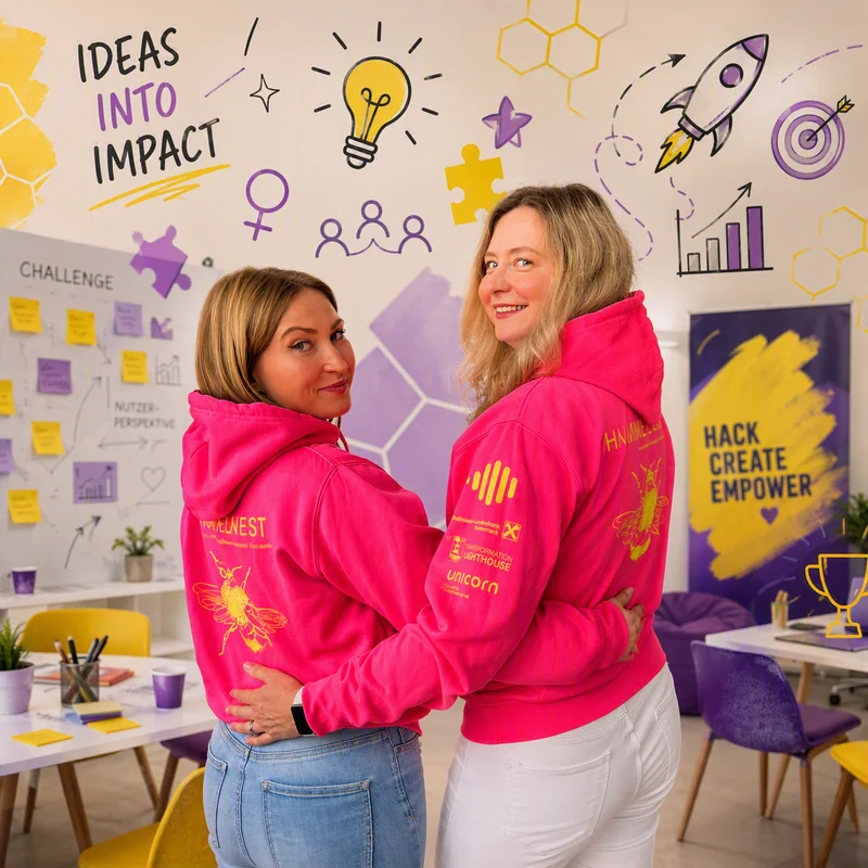 Frauen im Hackathon-Workshop vor einer Ideenwand